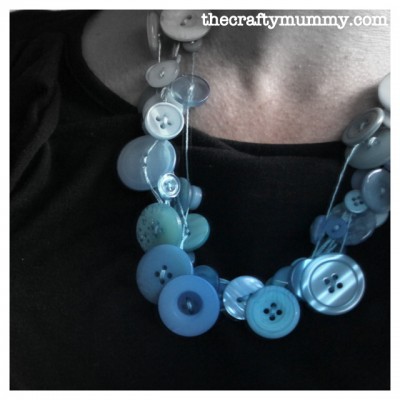 button necklace handmade blue