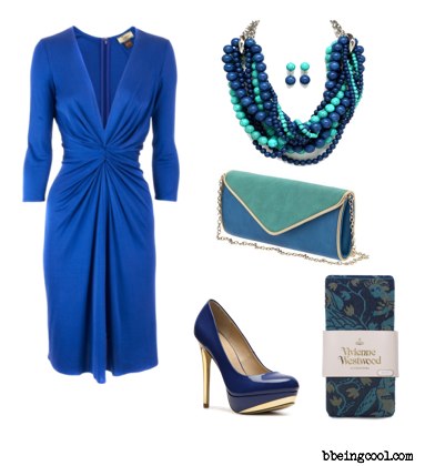 blue dress green accessories