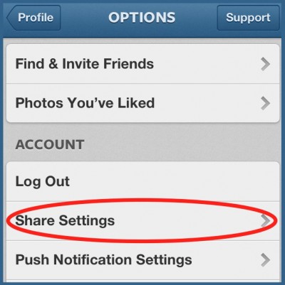 instagram options share settings