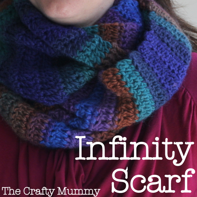 Create this easy crochet infinity scarf with variegated yarn and only 2 stitches - a great project for a beginner or a quick project for anyone.