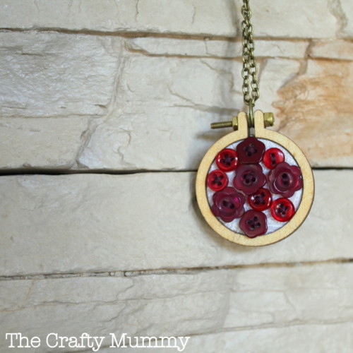 mini embroidery hoop with buttons necklace