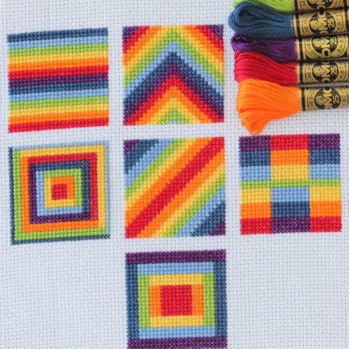 cross stitch rainbow blocks with free charts