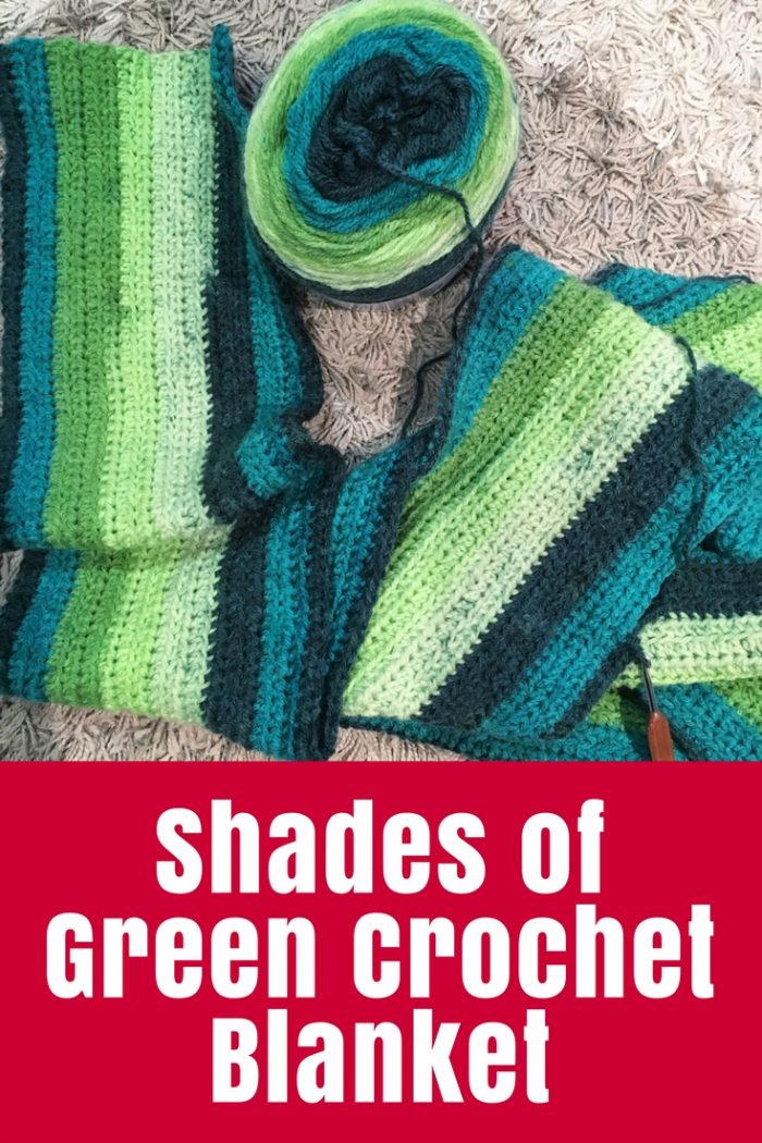 My Shades of Green Crochet Blanket is growing slowly but steadily. It started out super simple but now has a little band of interest added.