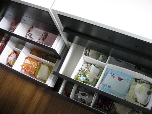fabric scraps in drawers storage
