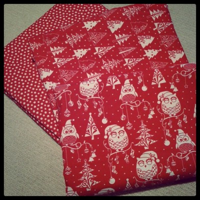 Christmas owl fabric red white