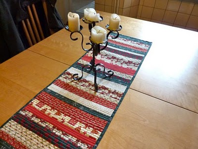 strip pieced Christmas table runner