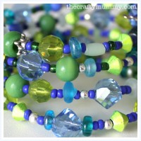 blue green beaded bracelet memory wire
