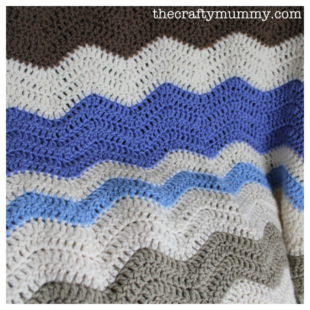crochet ripple blanket blue cream brown 