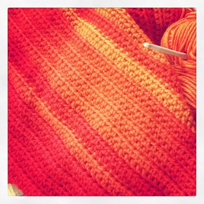 red orange crochet rainbow blanket