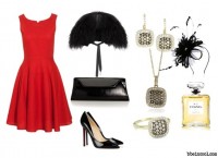 red dress black shoes bag diamond bling