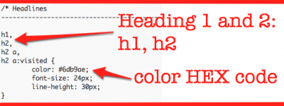 h1 h2 color hex code css style sheet