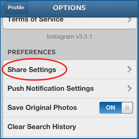 instagram share settings