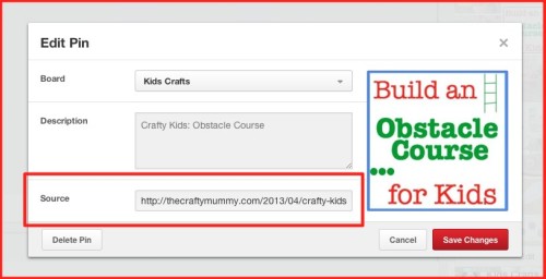 how to edit a pinterest pin URL source