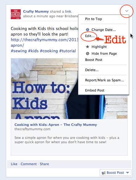 how to edit a Facebook page post