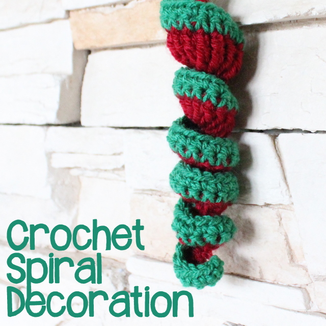 red green spiral crochet decoration