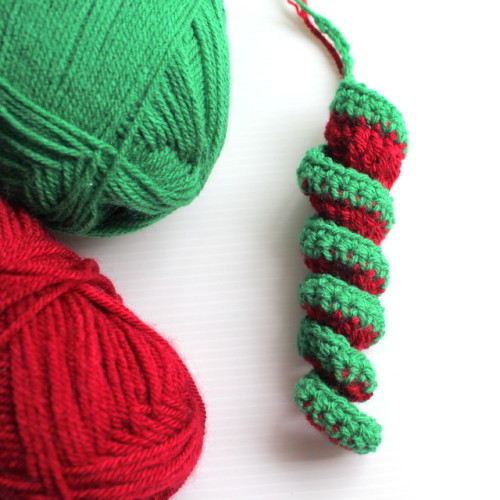 red green spiral crochet decoration