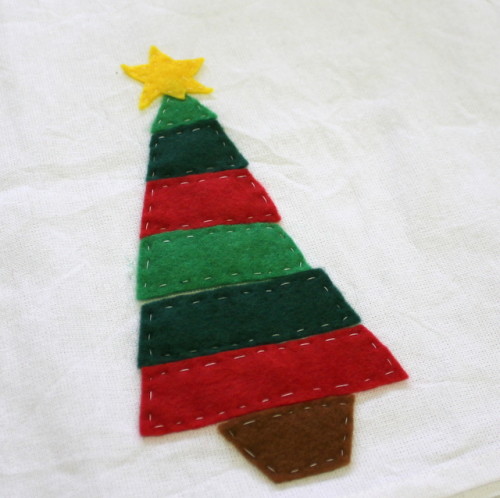 tea towel with felt christmas tree