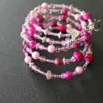 beaded memory wire bracelet pink