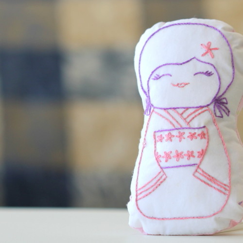 stitched kokeshi softie doll