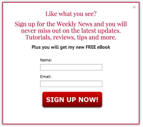 newsletter signup in scroll triggered box