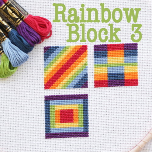 cross stitch rainbow block 3