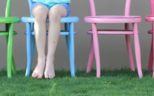 blue pink green painted chairs