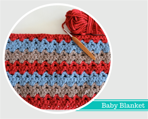 Crochet Baby Blanket red blue stone