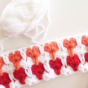 heart crochet blanket red orange white