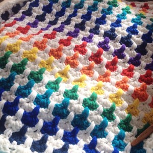 rainbow crochet heart blanket
