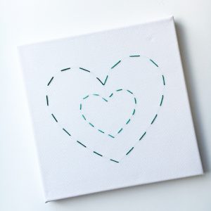 stitched canvas double heart outline