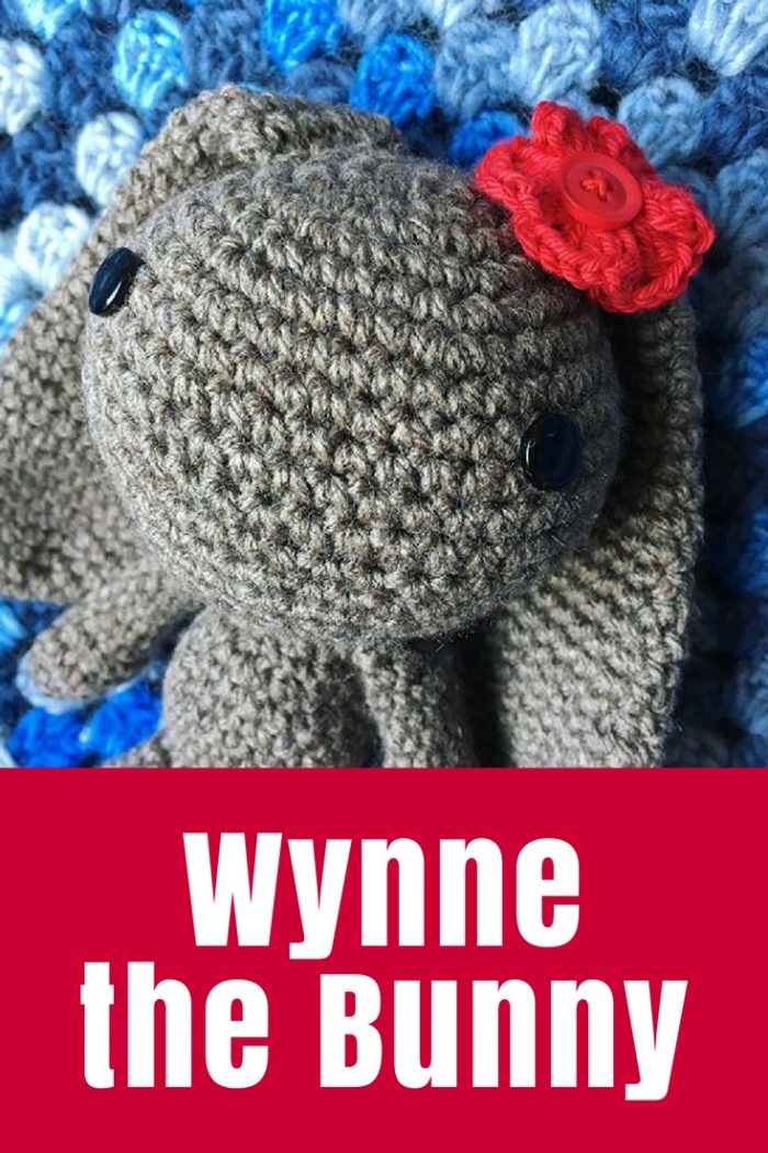 Wynne the Bunny is all finished and she is so cute! Find out where to find the pattern plus link to the tutorial for her red flower decoration.