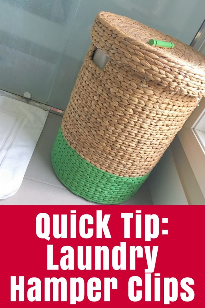 A couple of laundry hamper clips have changed my frustration to happiness. Maybe you need this quick tip for your bathroom hamper, too!